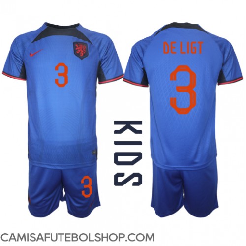 Camisa de time de futebol Holanda Matthijs de Ligt #3 Replicas 2º Equipamento Infantil Mundo 2022 Manga Curta (+ Calças curtas)